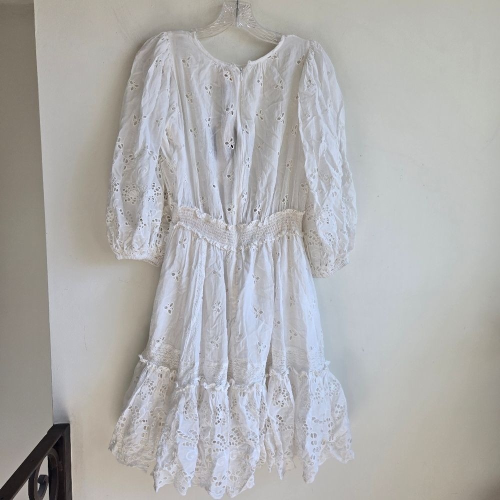 ByTiMo XS Dress Cotton Slub Eyelet Lace See Through Flower White Mini Dress - Picture 5 of 11
